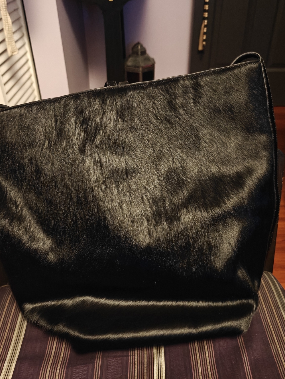 Topshop Black Luna Hair On Leather Tote